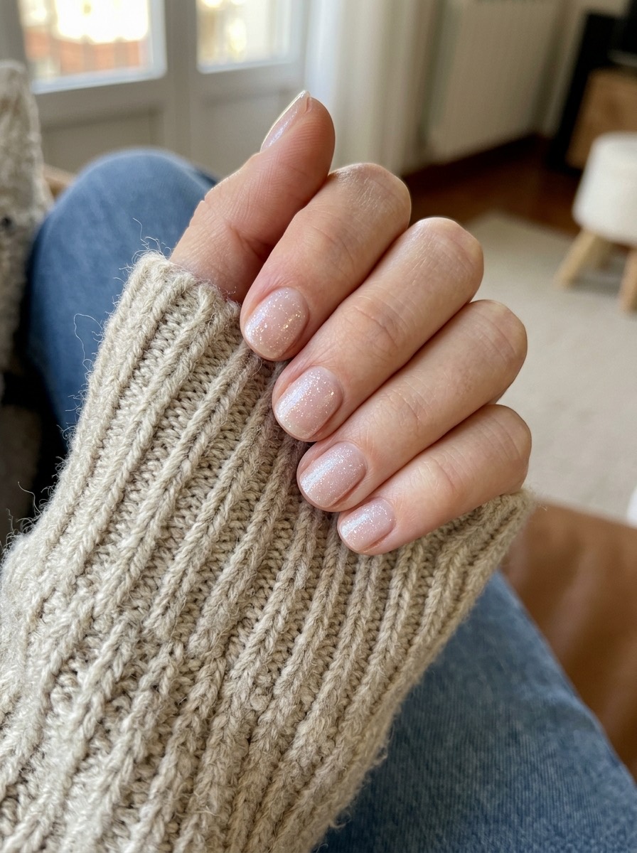 Uñas navideñas cortas y sencillas: efecto escarcha translúcido